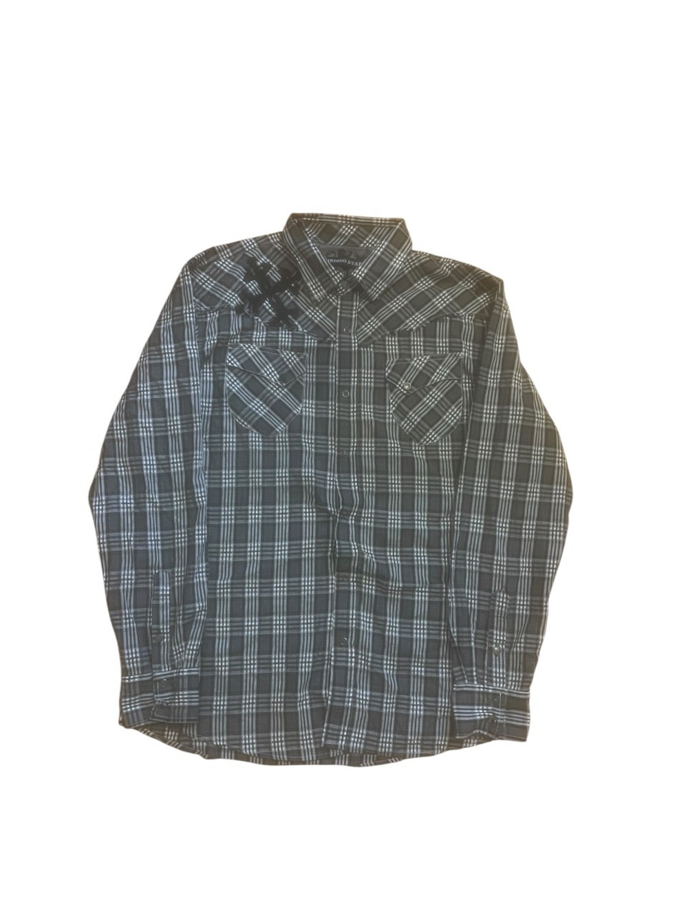Indigo Star Y2K Cross Black White Plaid Men Long Sleeve Button Up Sz XL